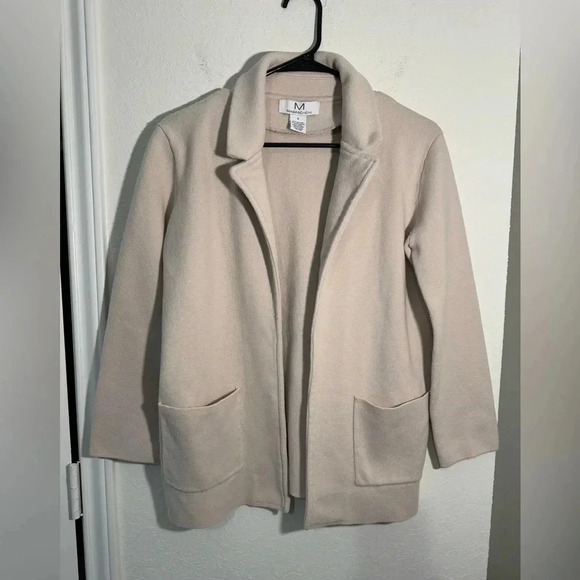 Magaschoni Beige Wool Blend Open Front Knit Blazer Sweater Womens Size Small - Picture 1 of 9